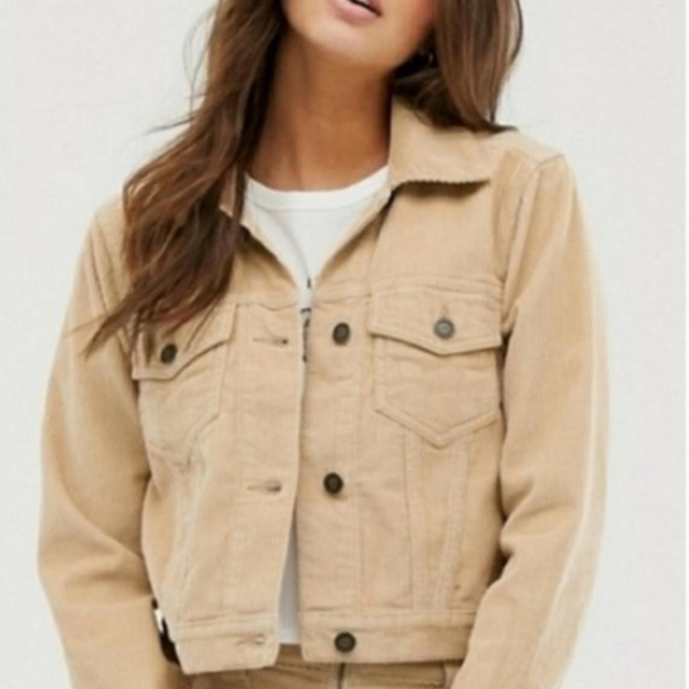 Hollister yellow/tan corduroy button down jacket size M cotton